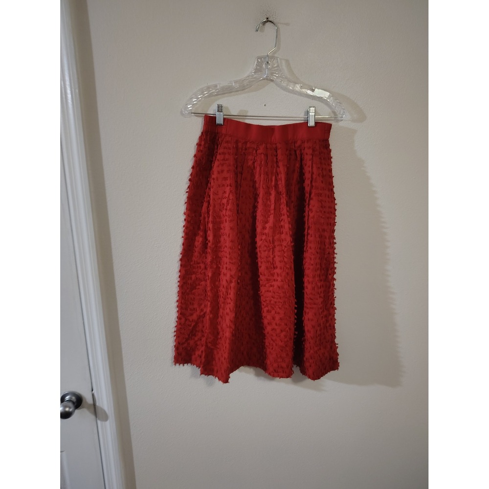 J.Crew Red Eyelash Fringe Textured Midi Skirt Elastic Waist A-Line Size‎ 2